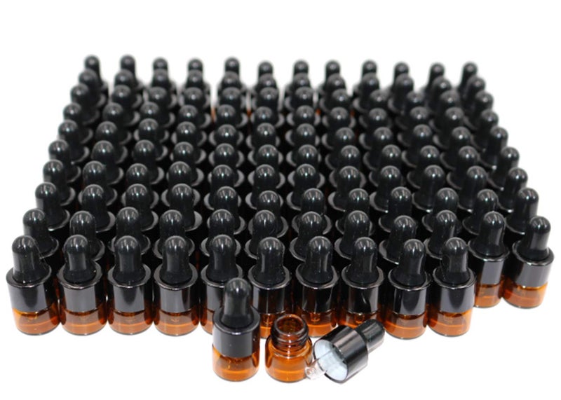 Furnido 120 Pack,1ml Amber Glass Dropper Bottle,Small Glass Sample Dropper Vial For Essential Oils With Pure Glass Eye Dropper&Aluminum caps,Aromatherapy Perfume Container Liquid Bottles-Pipette&Funnel free - Image 2